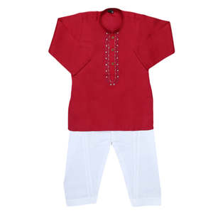 ชุดคุรตะ ชัลวาร์ปักลายสำหรับเด็กผู้ชาย - สีมารูน - Product Image 1