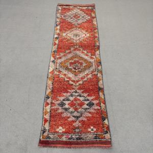 2.7x9.8 ft Rug, Turkish Vintage <b>Runner</b> Rug, <b>Red</b> Herki Wool Rug - Product Image 1