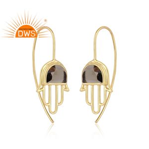 Latest Trending 925 Sterling Silver 18K Gold Plated Natural Smoky Gemstone <b>Earring</b> Demi <b>Fine</b> Jewelry Manufacturer - Product Image 2