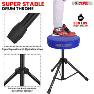 5 Core Drum Throne 3 Thick Padded Memory Foam Comfortable Drummer <b>Stool</b> 330Lb Capacity Adjustable - Product Image 5