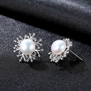 Wholesale S925 sterling <b>silver</b> irregular inlaid zirconium freshwater pearl <b>earrings</b> fashion women's jewelry - Product Image 4
