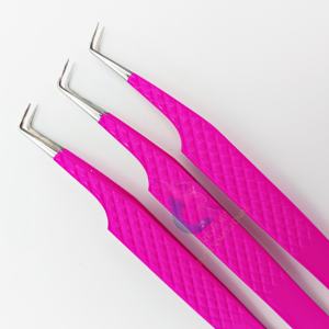 Pinzas de pestañas delgadas de 90 grados de acero inoxidable sostenibles japonesas profesionales, pinzas de pestañas probadas a mano de Color rosa - Product Image 4