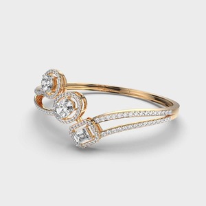 IGI Certified Mixed Shape Lab Grown Diamond Designer <b>Bangle</b> <b>Bracelet</b> in 18K Yellow / White / Rose Gold with Halo Setting - Product Image 3