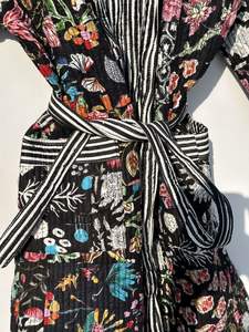 High Quality Indian Handmade <b>Kantha</b> <b>Jacket</b> for Women Cotton Patchwork Quilted Robe Long Winter Belt Closure for Autumn Season - Product Image 6