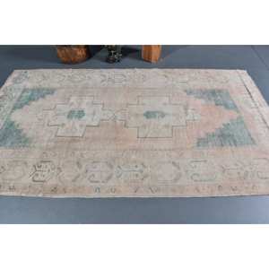 Tapis Vintage Turc 4.8x8.6ft Vert Beige Laine Latex Rectangulaire Forme Abstraite Tabriz pour Entrée Couloir 9x12 Rectangulaire - Product Image 3