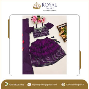 Lahenga-blouse à paillettes brodées avec belle coupe-travail cousue pour enfants avec dupata pour vêtements de fête - Product Image 6