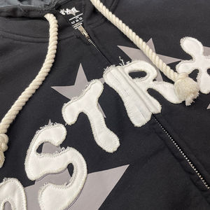 Sweat à capuche surdimensionné lavé à l'acide avec patch de broderie en détresse personnalisé 400gsm poids lourd délavé Vintage Boxy Sweat à capuche zippé pour hommes - Product Image 5