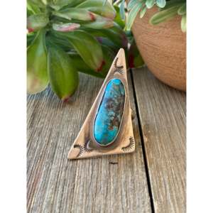 Delbert Shirley Bohemian Fashionable Kingman Turquoise & Sterling Silver <b>Adjustable</b> <b>Ring</b> Bezel Setting Inlay for Size 7.5 Gift - Product Image 1