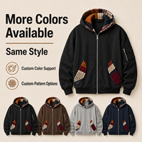 IKDEER Sweat à capuche zippé patchwork, design personnalisé, marque privée, tricot crocheté, contraste, coupe oversize, style streetwear pour acheteurs internationaux