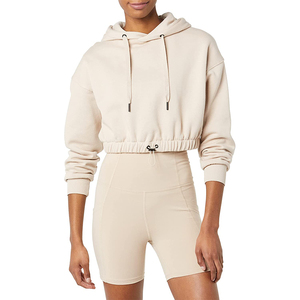 Sudadera corta de calle alta para mujer con logotipo reflectante Top corto con capucha de color sólido para invierno - Product Image 1