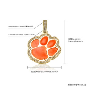 <span class=keywords><strong>Clemson</strong></span> Đại Học hổ Paw Mặt dây chuyền đồng mạ vàng lấp lánh Cubic Zirconia tinh tế Cam MEN dây chuỗi hip hop - Product Image 2