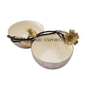 Hammered 2 Tier Round Shape Metal Silverware Food Serving Bowl Premium Quality Leaf Designing <b>Large</b> Hotel Ware Serving Platters - Product Image 5