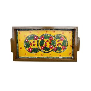 Colorido Meena Acacia madera ecológica grabado a mano indio decorativo lujo arte tradicional único hogar bandeja de servicio - Product Image 1