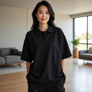 เสื้อโปโลทรงหลวมเปิดไหล่สำหรับผู้หญิงเสื้อโปโลผ้าคอตตอนผ้าโพลีเอสเตอร์แนว100% สำหรับใส่ในฤดูร้อน - Product Image 6