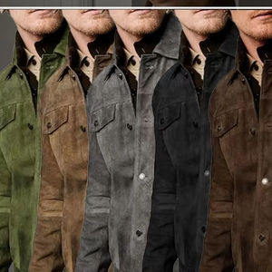 Veste en cuir de camionneur Vintage Premium hommes en peau d'agneau véritable hommes vestes en cuir col de chemise vestes pour hommes - Product Image 5