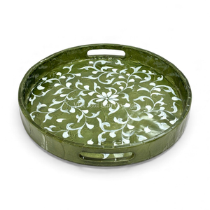 Plateau rond classique en nacre, plateau de service naturel fait à la main, plateau en coquille pour événements spéciaux, fabriqué directement au Vietnam - Product Image 1