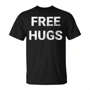 Maglietta Free Hugs nera unisex per adulti taglia media, maglietta promozionale - Product Image 2