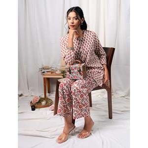 ชุดเซ็ตผ้าฝ้ายพิมพ์ลายบล็อกสีขาวสำหรับผู้หญิง  ใส่ได้ทุกวัน  แบบสองชิ้น  ไซส์ XXS XS XL  ดีไซน์สองชิ้น - Product Image 6