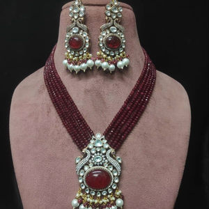 Conjunto de collar Polki de diseñador chapado en oro antiguo, pendientes, joyería nupcial con latón de circón para Celebración de fiesta de boda - Product Image 1