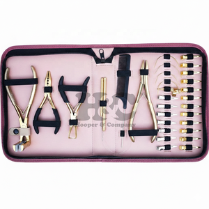 Kit de Herramientas para Extensiones de Cabello en Oferta, Alicates Dorados en Forma de L de Acero Inoxidable, Alicates de Bucle para Cinta Adhesiva, Kit Comercial para Cabello con Estuche Rosa y Agujas - Product Image 1