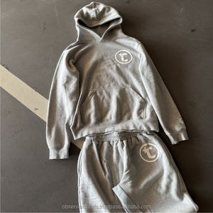 Ensemble de jogging uni imprimé bouffant Streetwear surdimensionné survêtement 2 pièces sweat à capuche court et pantalon de survêtement ensemble survêtements bouffants pour hommes - Product Image 2