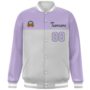 Veste universitaire personnalisée gris lavande, bomber personnalisé, uniforme d'équipe sportive universitaire, conception de votre propre nom brodé - Product Image 2