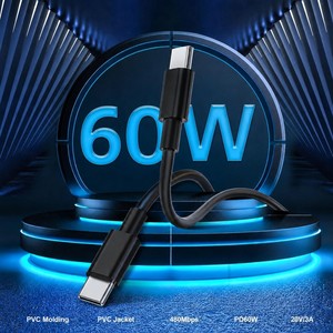 สายชาร์จเร็วแบบ USB C to USB C 60W สำหรับขายส่ง รองรับการถ่ายโอนข้อมูล 480Mbps  วัสดุ PVC  หุ้มสาย PVC สำหรับ Samsung Xiaomi Huawei ความยาว 1 ม. 2 ม. - Product Image 2