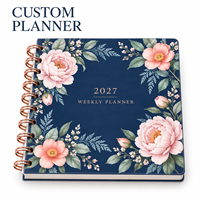 Carnet de notes hebdomadaire LABON A5 personnalisé à spirale, motif floral, bleu marine et or rose, pages vierges, OEM, pour papeterie de marque