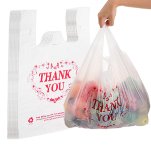 ขายด่วน ขอบคุณถุงพลาสติกพร้อมหูหิ้ว ช้อปปิ้ง กระเป๋าเสื้อยืดร้านขายของชําสําหรับธุรกิจ ซูเปอร์มาร์เก็ต - Product Image 6