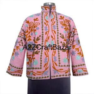 Women's Winter Jacket With Indian Suzani Embroidery Floral Pattern Duck Fabric Cotton Filled <b>Coat</b> With Robe Gift For Her - Product Image 1