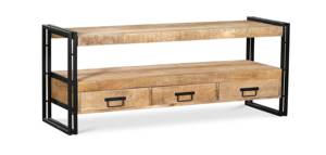 Buffet moderne en bois de manguier pliable avec cadre en métal et 3 tiroirs pour la salle à manger - Product Image 5