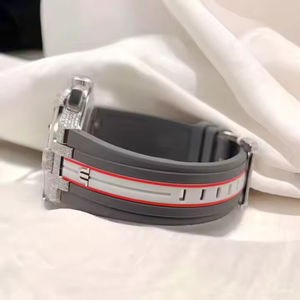 Reloj cronógrafo de diamantes de lujo correa de rayas de carreras personalizada bisel helado para hombres - Product Image 3