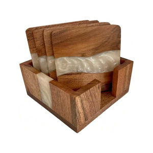 Juego de 4 Posavasos para Tazas de Café, Hechos a Mano, Clásicos, Cuadrados, de Resina y Madera, para Decoración del Hogar y Protección de Mesa, en Oferta - Product Image 2