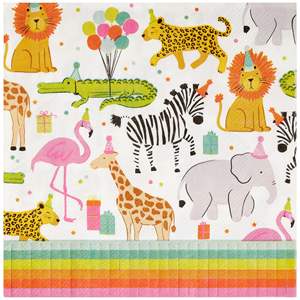 Serviettes de table à franges pour fête d'anniversaire, lot de 20, animaux de la <span class=keywords><strong>jungle</strong></span>, serviettes de table pour dîner d'anniversaire, deux animaux sauvages de la <span class=keywords><strong>jungle</strong></span>, zoo, fête d'anniversaire - Product Image 2