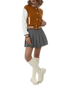 Nueva llegada Mujeres Varsity Chaquetas Abrigo de béisbol Moda Streetwear Bordado personalizado Logo Ropa exterior Chaqueta universitaria recortada - Product Image 6