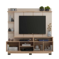 Meja TV Modern VERONICA 2 Pintu dari Kayu Particleboard Oak/Cristalo Brazil dengan Panel Berpalang untuk Ruang Tamu Gaya Farmhouse
