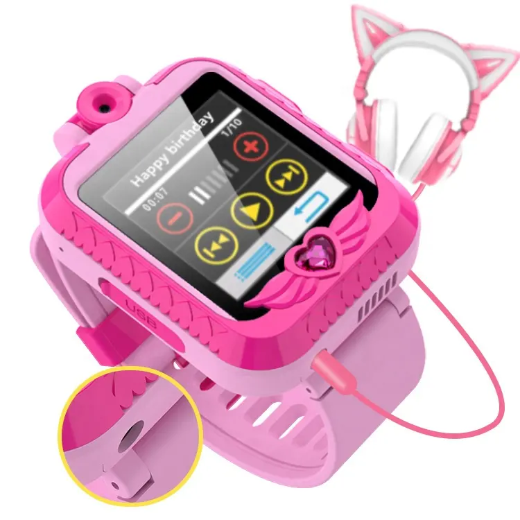 W23 Jouets éducatifs pour bébés Montre pour enfants Montre intelligente avec caméra rabattable Écouteurs Jeux de réflexion Montres pour filles garçons enfants