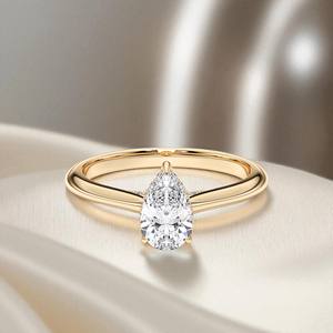 Juego de puntas de diamante de forma redonda y pera de moissanita de 1,14 quilates, anillo de compromiso solitario hecho en oro sólido para mujer - Product Image 3