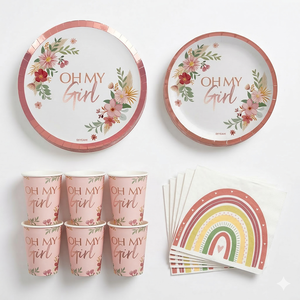 Ensemble de fête jetable pour bébé fille, 40 pièces, assiettes, gobelets, serviettes, décoration arc-en-ciel, moderne, vente en gros, Espagne - Product Image 1