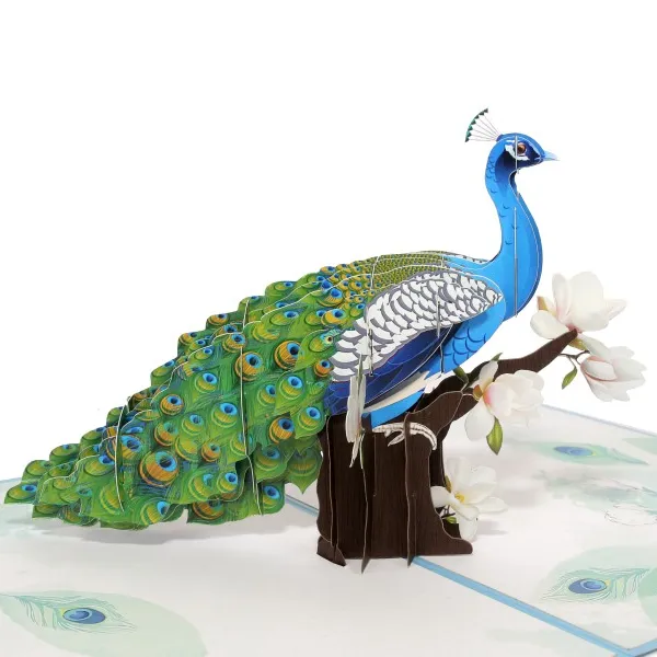 Kiricard 3D Pop Up greeting cards Vietnamese New design Handmade Card Lovely Peacock for children