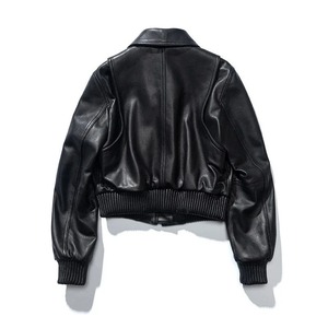 2024แจ็กเก็ตบอมเบอร์สีดำระดับไฮเอนด์สำหรับผู้หญิงหนังแกะแท้แท้ผลิตจากโรงงานสำหรับขี่มอเตอร์ไซค์ฤดูใบไม้ร่วงฤดูหนาว - Product Image 5