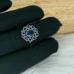 Anillo minimalista de Plata de Ley 925 con múltiples piedras con zafiro azul delicado, regalo de aniversario de boda para su fina Rings-R0339-GS - Product Image 2