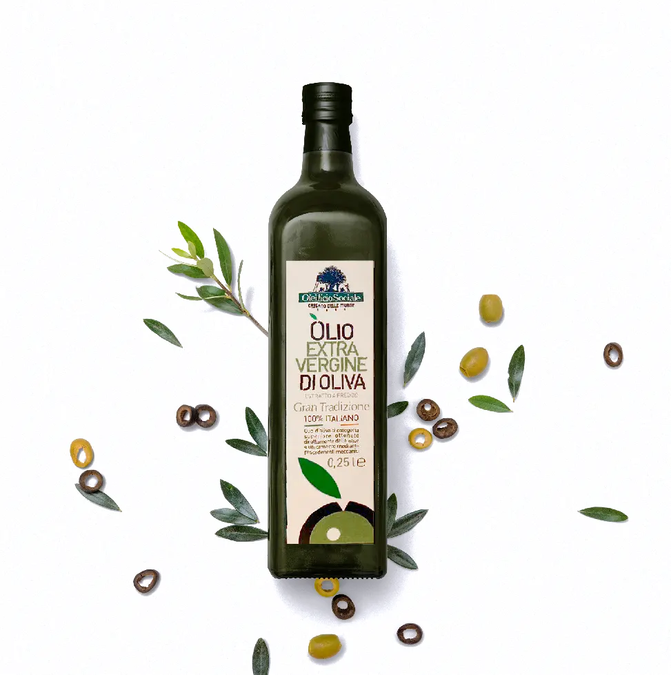 Top quality 100 % Italian Extra Virgin Olive Oil cold pressed GRAN TRADIZIONE for seasoning 25 cl Glass Bottle