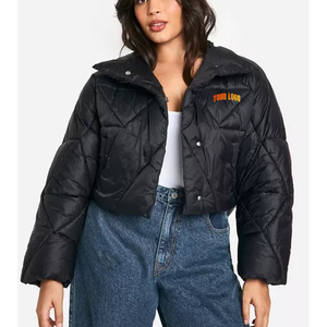 New High Quality Autumn Winter Women's Puffer Jackets Waterproof Quilted Cotton Lined Embroidery Cropped Puffer Jackets - Product Image 4