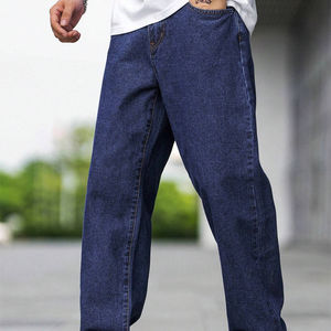 Pantalons en jean denim délavé à la pierre, coupe droite slim, fermeture éclair, tendance masculine, couleur gris foncé - Product Image 1