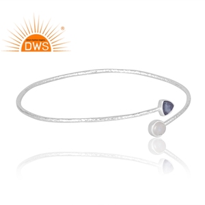 Última Venta de plata de ley 925 Arco Iris Natural Luna y tanzanita brazalete de piedras preciosas joyería personalizada para mujeres regalo para ella - Product Image 3