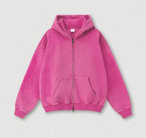 Pull à capuche pour hommes 100% coton brodé de luxe personnalisé Vintage surdimensionné lavage à l'acide soleil délavé en détresse sweat à capuche zippé - Product Image 5