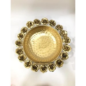 ชามทรงกลมลายดอกไม้ชุบทองแบบทุบทำจากโลหะศิลปะและงานฝีมือดีไซน์สร้างสรรค์สมัยใหม่จากอินเดีย - Product Image 4