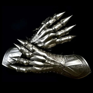Guantes de Metal Plateado Pulido con Grabado |   Armadura Medieval para Cosplay |   Disfraz de Fantasía Gótica |   Halloween y Regalos - Product Image 2