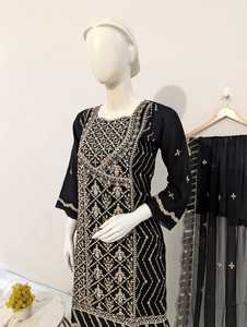 Ropa India pakistaní gasa completamente pesada bordada Anarkali Daman mangas bordadas CutWork borde 50 pulgadas Ghera encaje - Product Image 4